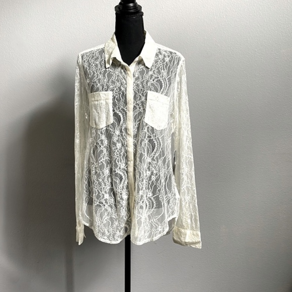 Guess NWT L/S Channing lace top ivory size Large MC